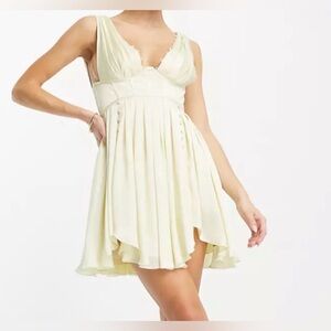 ASOS DESIGN Corset Plunge Pleated Satin Minidress